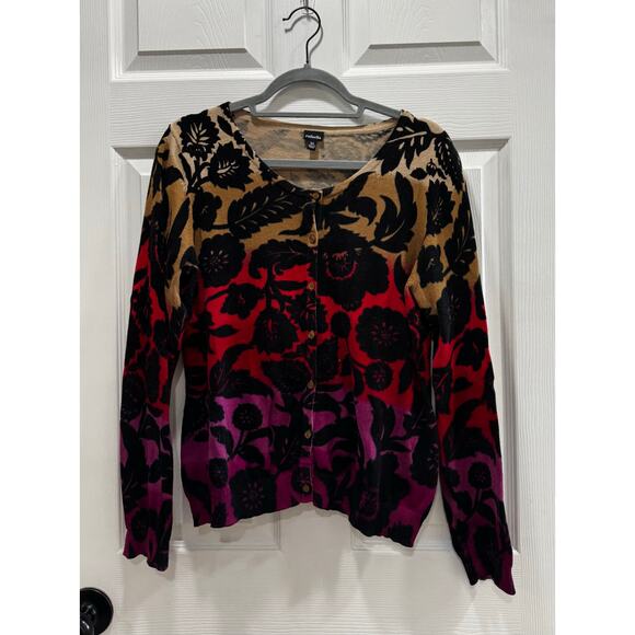 Rafaella Colorful Paisley Button Cardigan Cotton Sweater XL Beautiful! Holiday - Picture 1 of 4